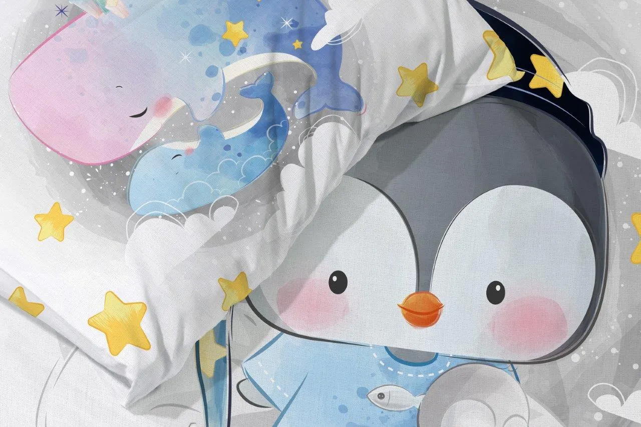 Pościel komplet dla dzieci PRZYTULAKI 005 bawełna 100X135+40X60 PINGWINEK wielokolorowy - FARO_24709