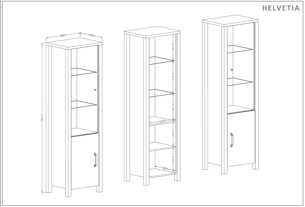 Witryna szklana OLIN 2-drzwiowa 191x56 czarna appenzeller fichte - 24ABJC05