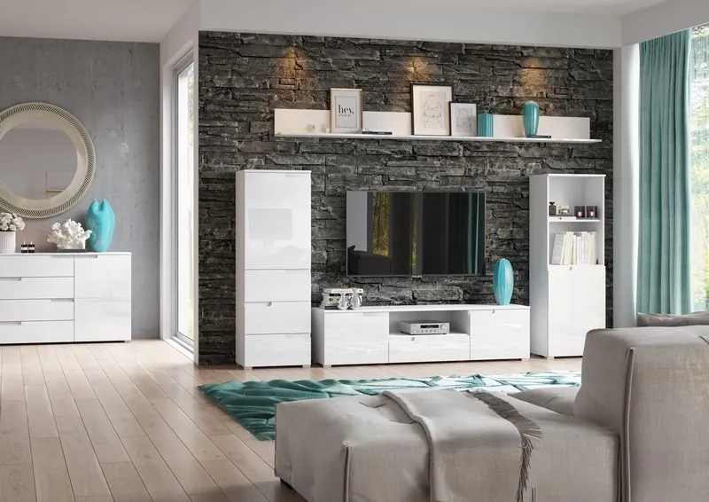 Komoda SELENE 5 biały połysk jednodrzwiowa z szufladami 100x80x40cm - TH-100-0343