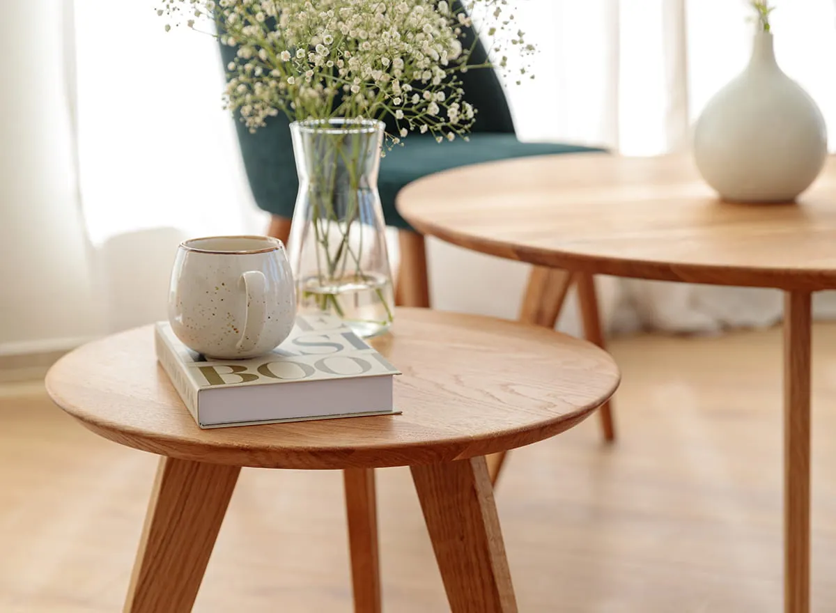 Stolik kawowy dębowy ORBETELLO okrągły 50 cm - dąb olejowany - 3SORB50