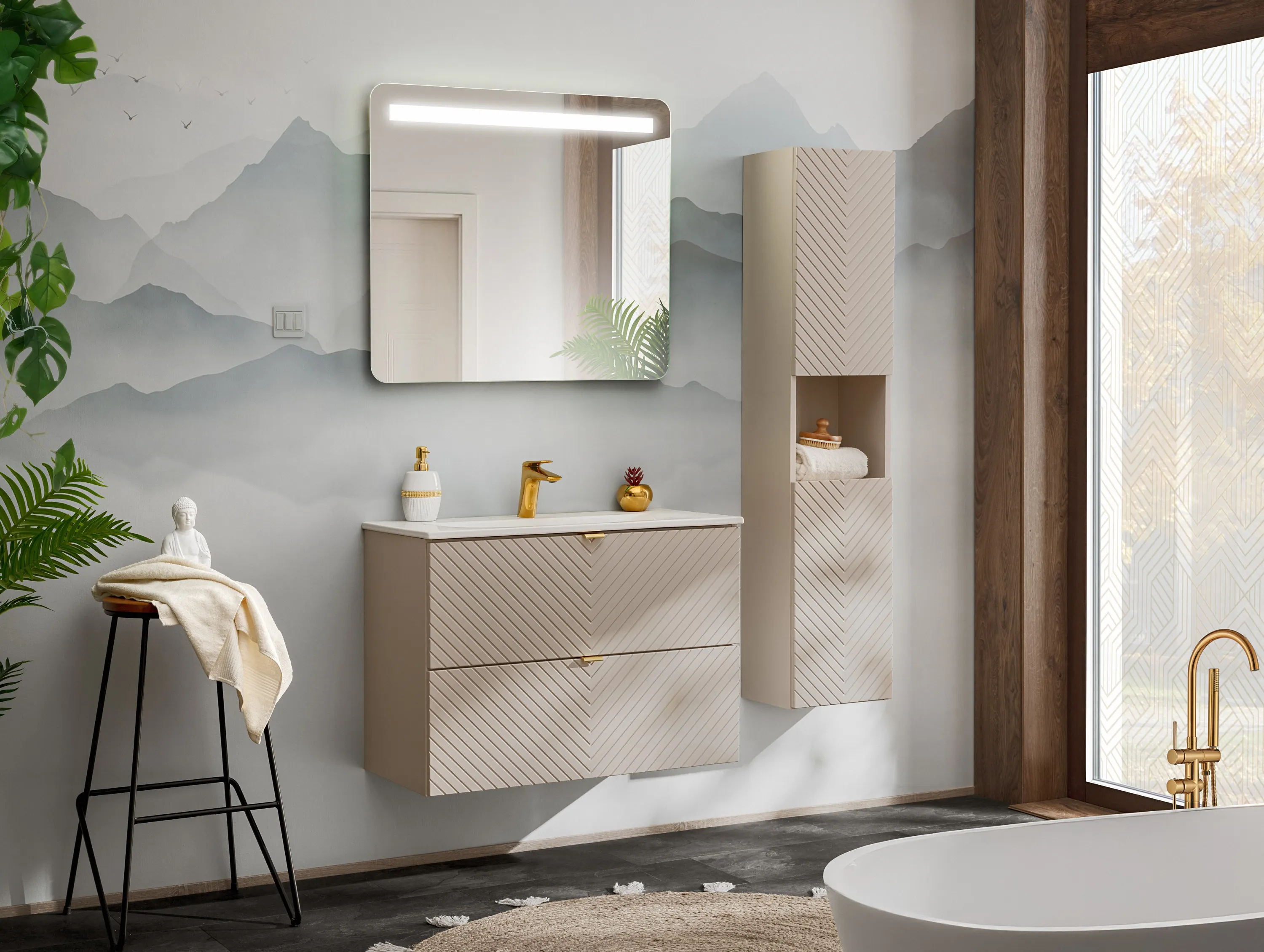 Zestaw meblowy SET-VIC (szafka z 2 szufladami 80cm + blat ) kaszmirowy - SET-VIC_B_CASHMERE_80CM_S