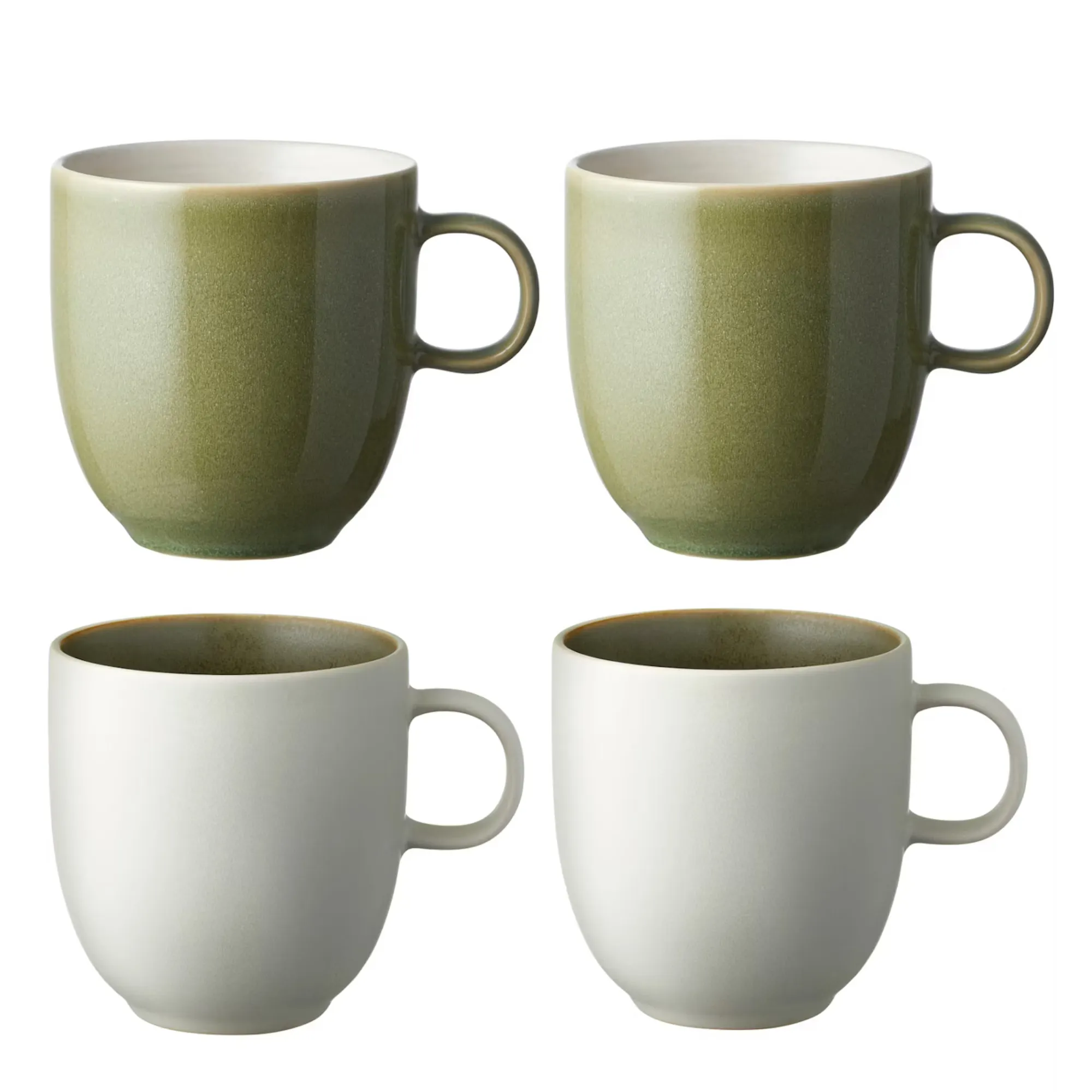 image mug, ceramiczny, zielono-szary gradient, zestaw czterech, uchwyt