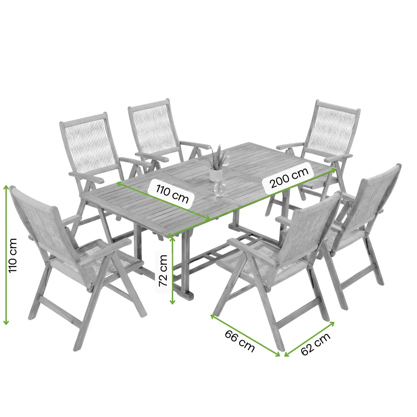 Zestaw ogrodowy AKADIA ROPE DINING stół 150(200)+6 krzeseł z regulacją - FG009253