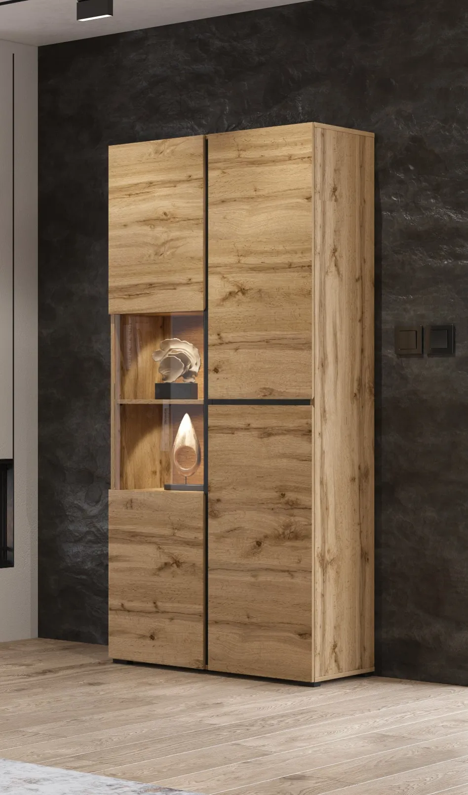 Witryna 3-drzwiowa szklana CROSS 80x183 dąb wotan - 24N6MY12