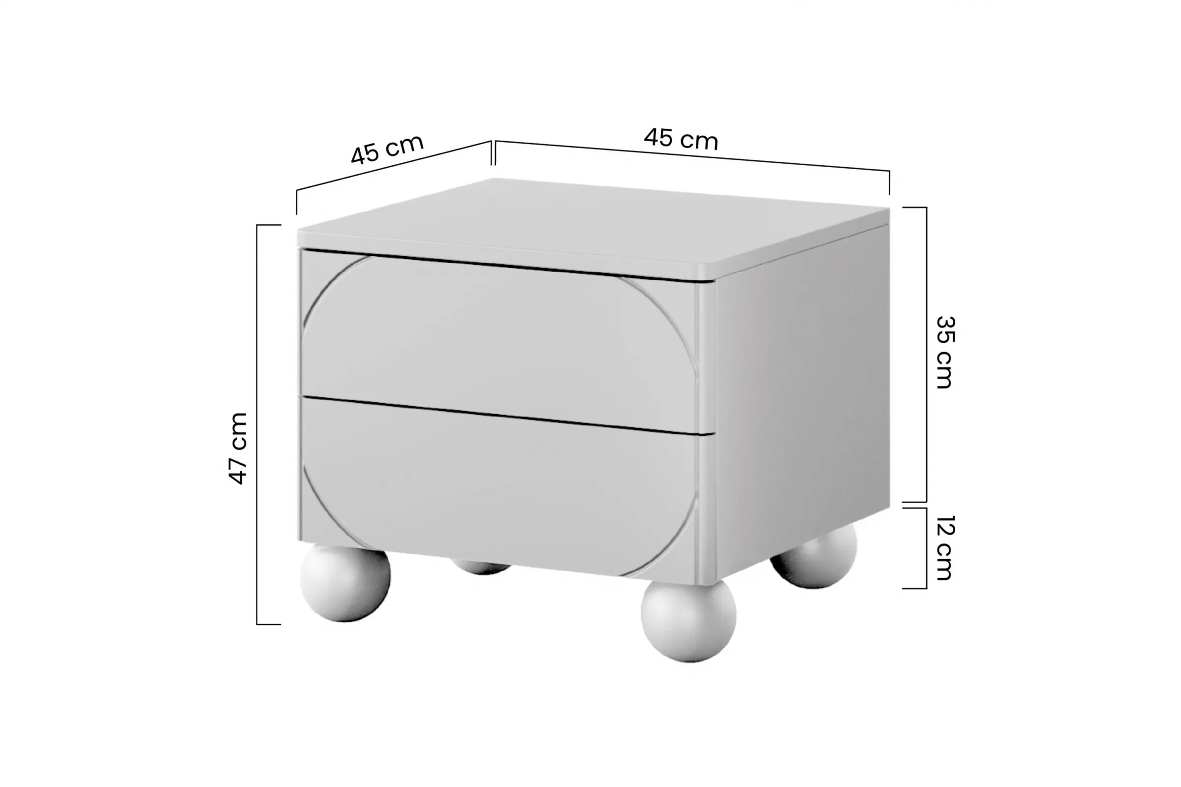 Szafka nocna z 2 szufladami SONATIA 45cm cashmere nogi kule — zdjęcie 7