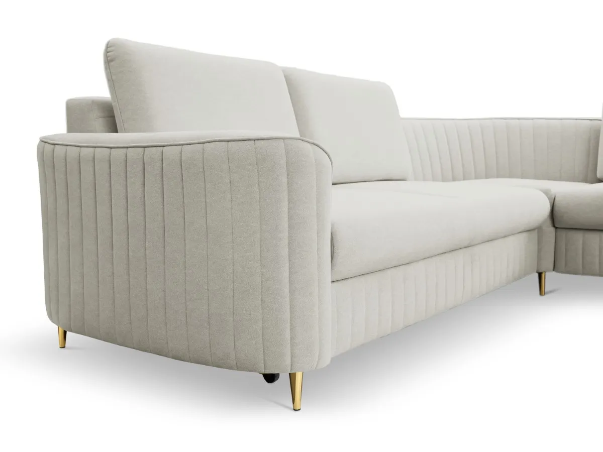 Narożnik rozkładany z pojemnikiem LAREN CASTEL 251 cm prawy popielaty złote nóżki - LAREN_NAR_CASTEL80_P_ZŁ