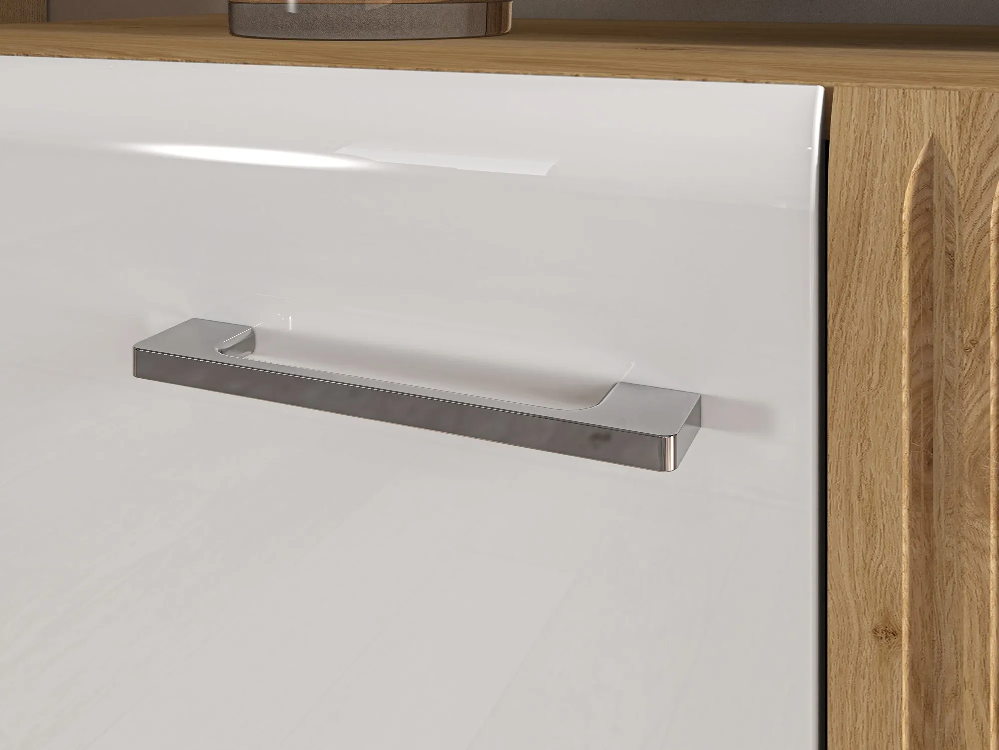 Witryna niska Adagio 03 Prawa dąb castello, biały połysk - 1ADAG03P-001