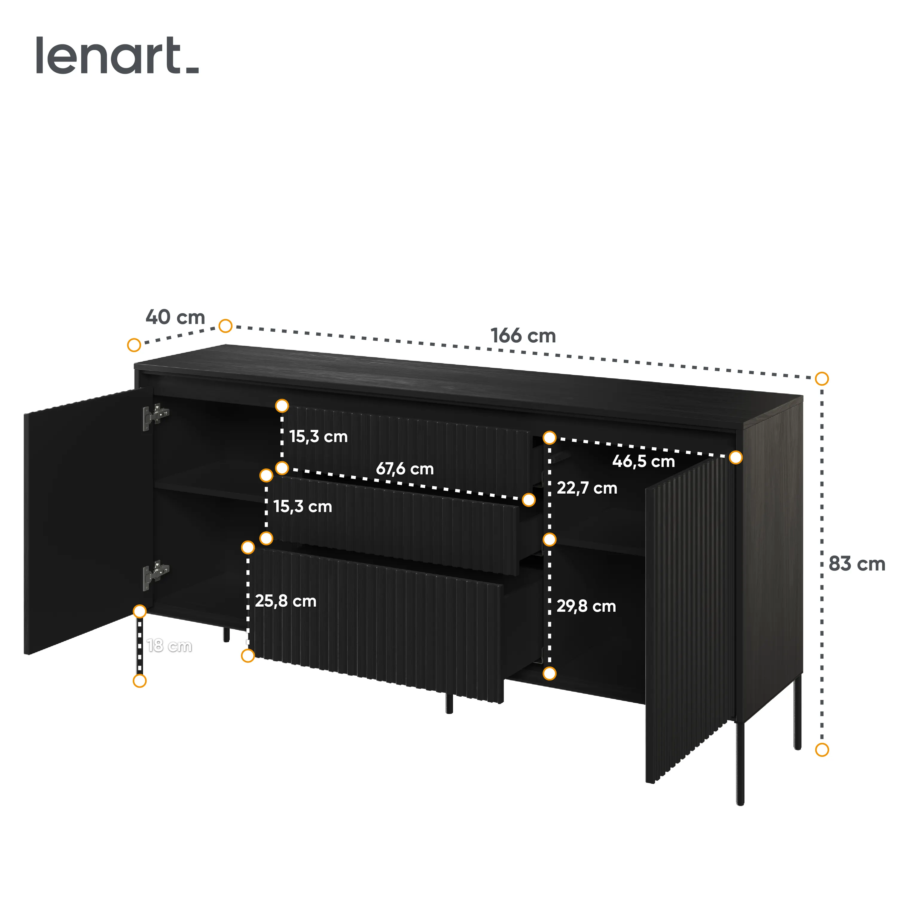 Komoda z oświetleniem TREND TR-01 2D3S ryflowana czarna - TR1C-V2