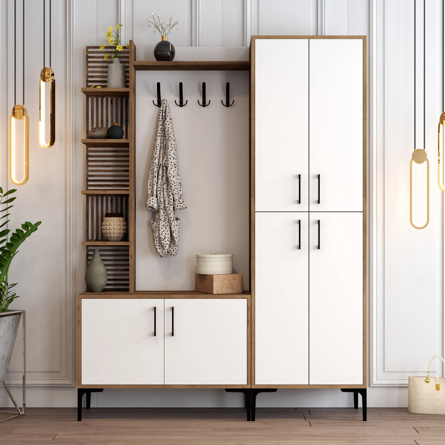 Zestaw do przedpokoju z szafą na buty VIYANA biały orzech - ASI_845HCT4224