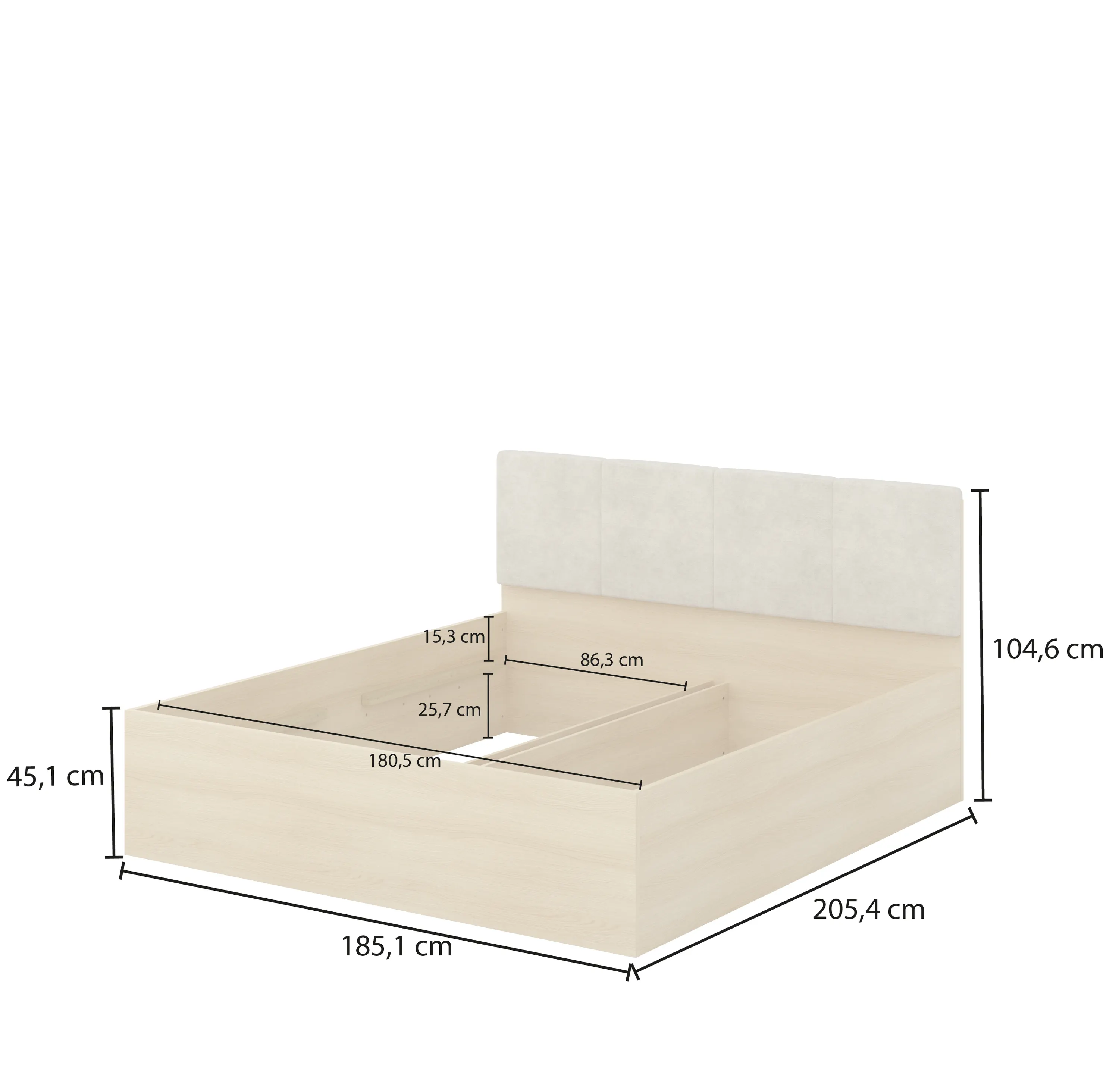 łóżko, rama łóżka, pojemnik na pościel, wymiar 205 cm, rozmiar łóżka