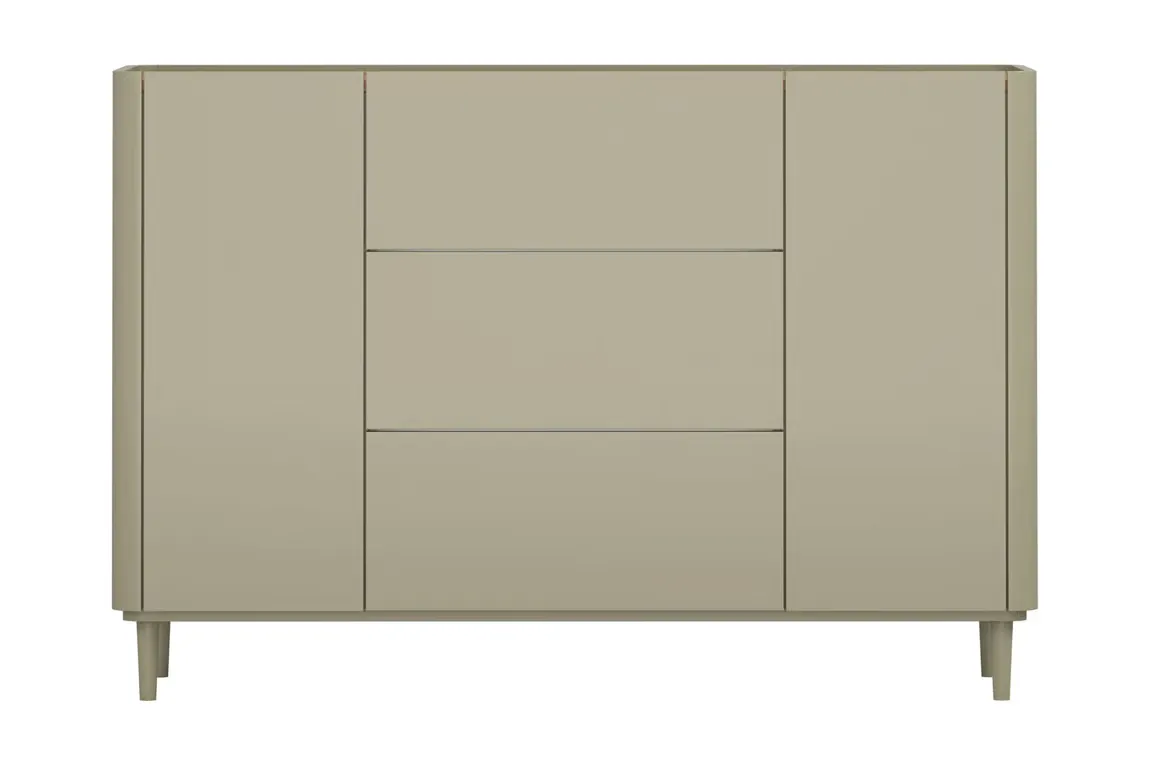Komoda 2-drzwiowa z 3 szufladami ELIVO 150cm drewniane nóżki eukaliptus dąb baltic dune