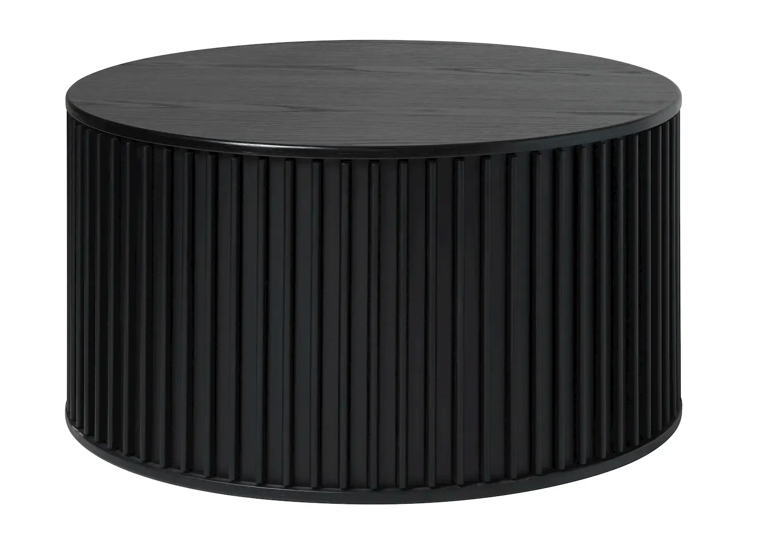 Stolik kawowy okrągły SIENA 85 cm z zasuwanymi półkami ryflowany czarny Stolik kawowy okrągły SIENA 85 cm z zasuwanymi półkami ryflowany czarny
