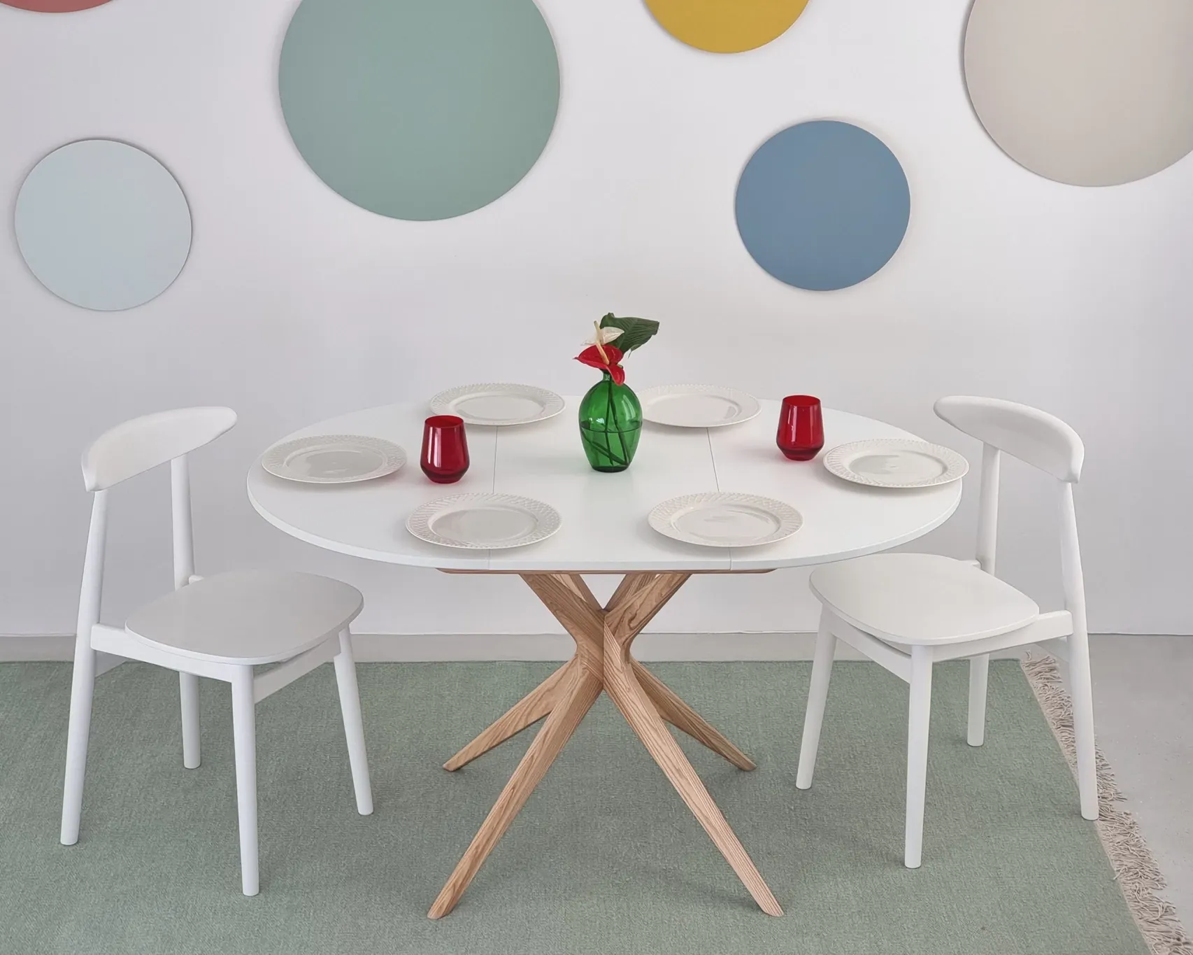 Stół okrągły rozsuwany JUBI 90x90-130 cm beżowy - NRGBTJ_4E