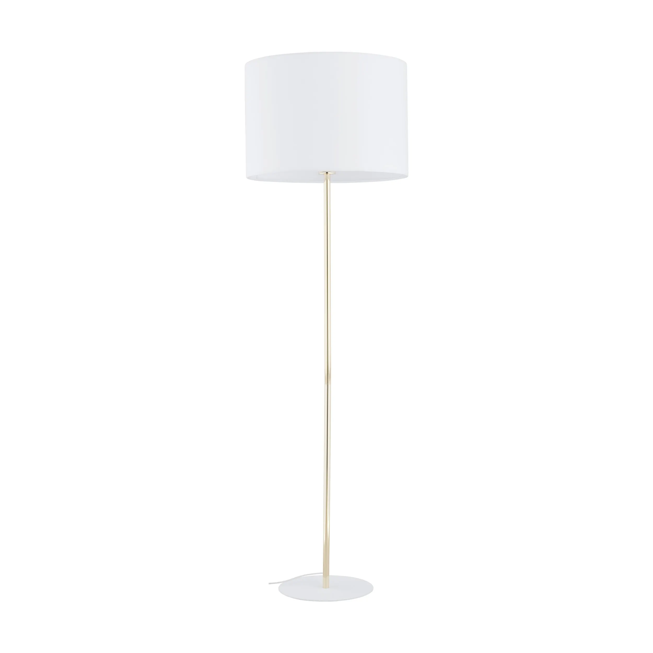 Lampa podłogowa UMBERTO złota z białym okrągłym abażurem 155x50cm Lampa podłogowa UMBERTO złota z białym okrągłym abażurem 155x50cm
