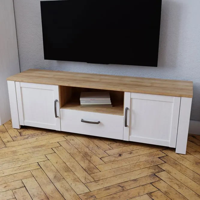 Szafka RTV CHISBURY- dąb riviera, modrzew jasny sibu - BHLT131-M482