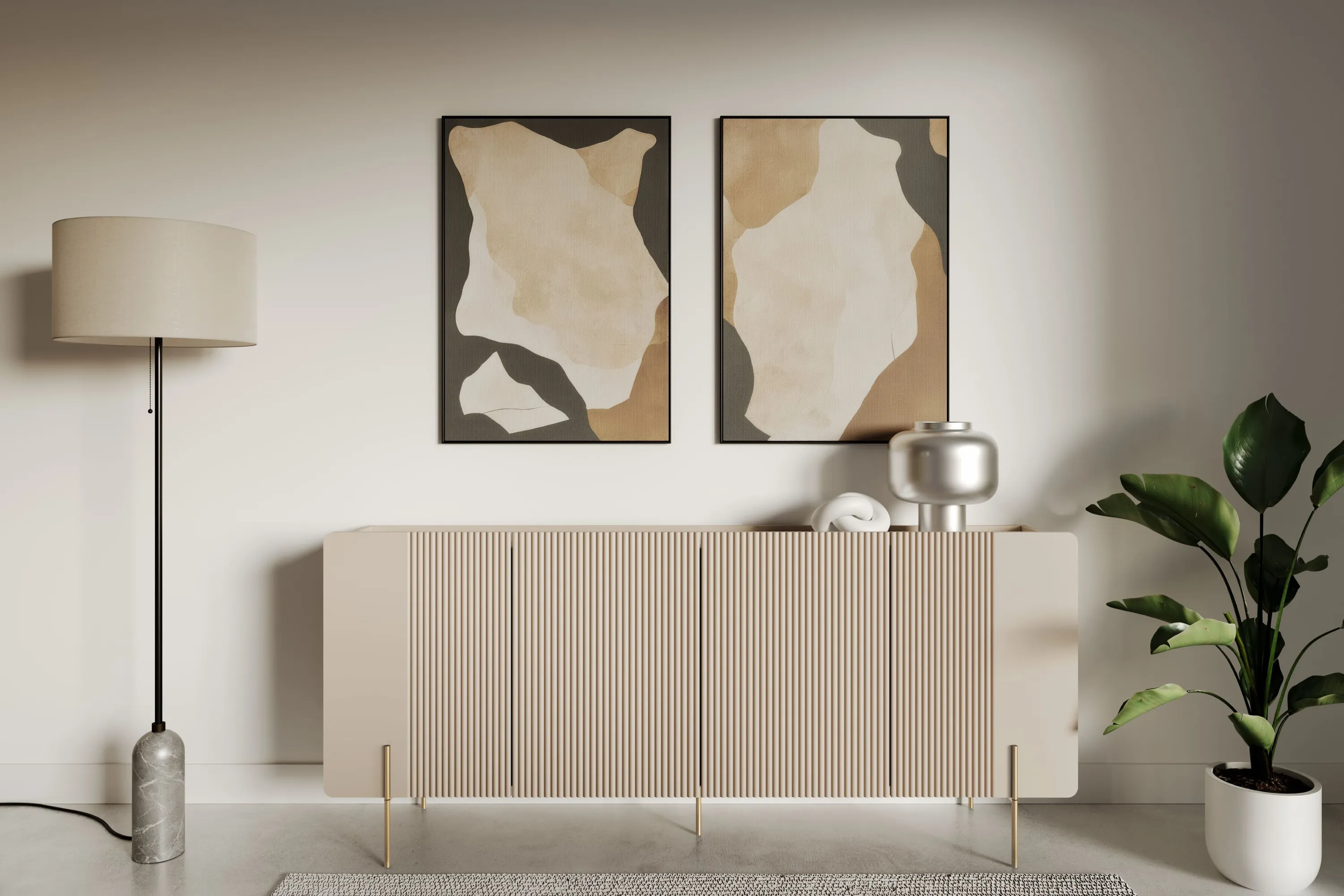 Komoda 4-drzwiowa MALMI 200cm - kaszmirowa - złote nogi - B_167019