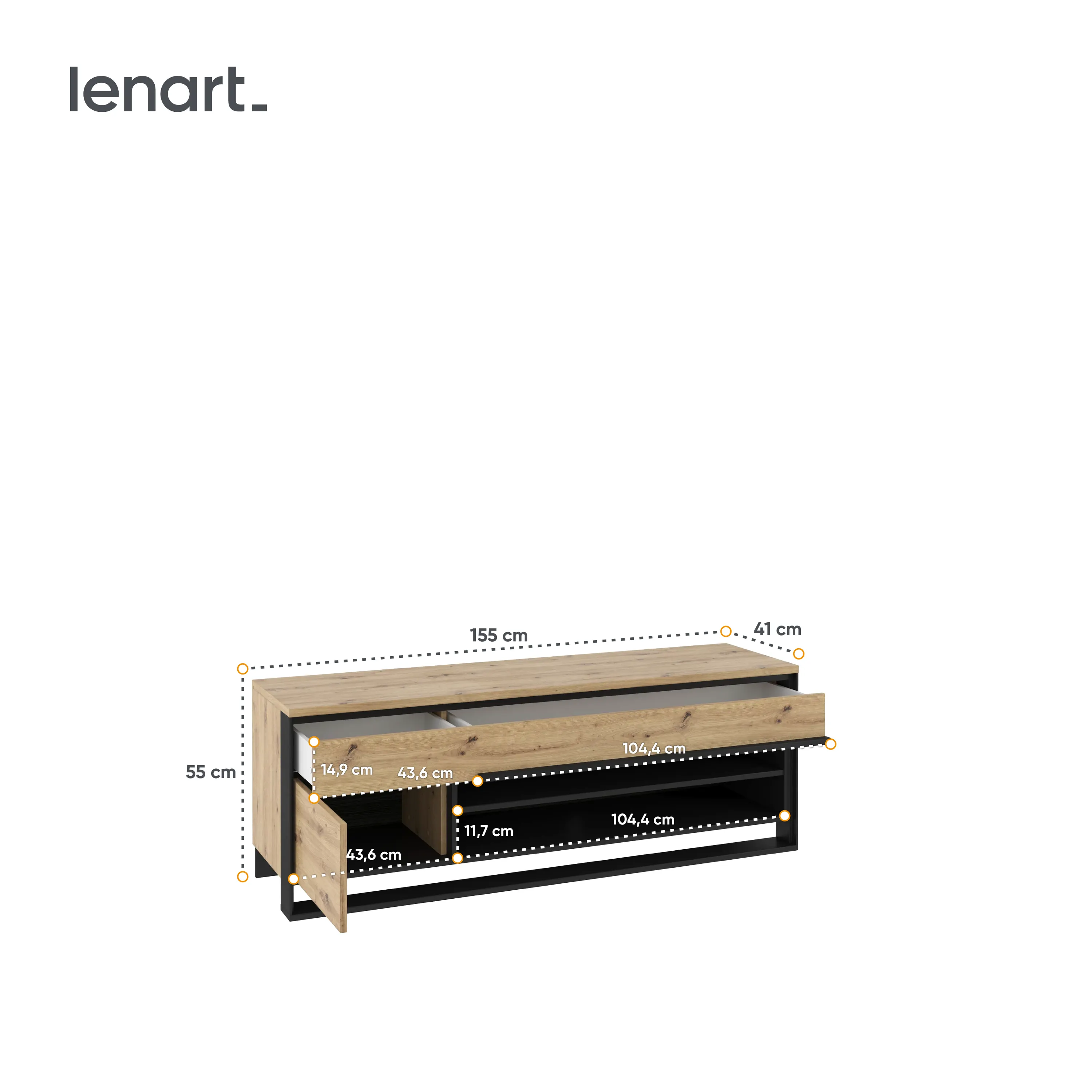 Szafka RTV 155cm LED Quant QA-04 dąb artisan/czarny - QA4DAC
