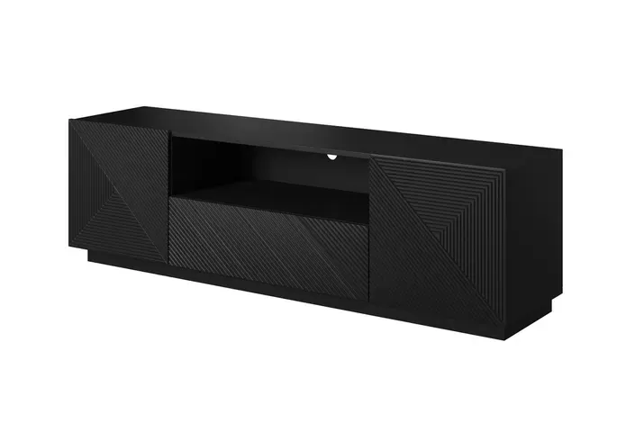 Szafka RTV ASHA 167 - czarny mat - ryflowany front - cokół