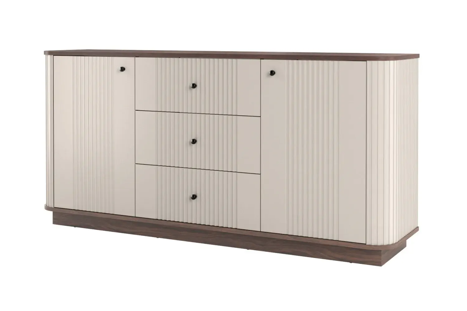 Komoda 2-drzwiowa z 3 szufladami VESPER 160 ryflowany front - cashmere orzech czarne uchwyty cokół Komoda 2-drzwiowa z 3 szufladami VESPER 160 ryflowany front - cashmere orzech czarne uchwyty cokół