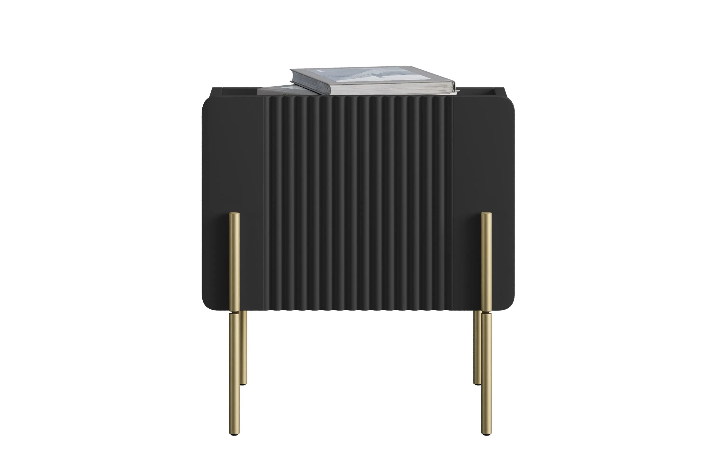 Szafka nocna z 1 szufladą MALMI 45cm - czarna - złote nogi - B_166953