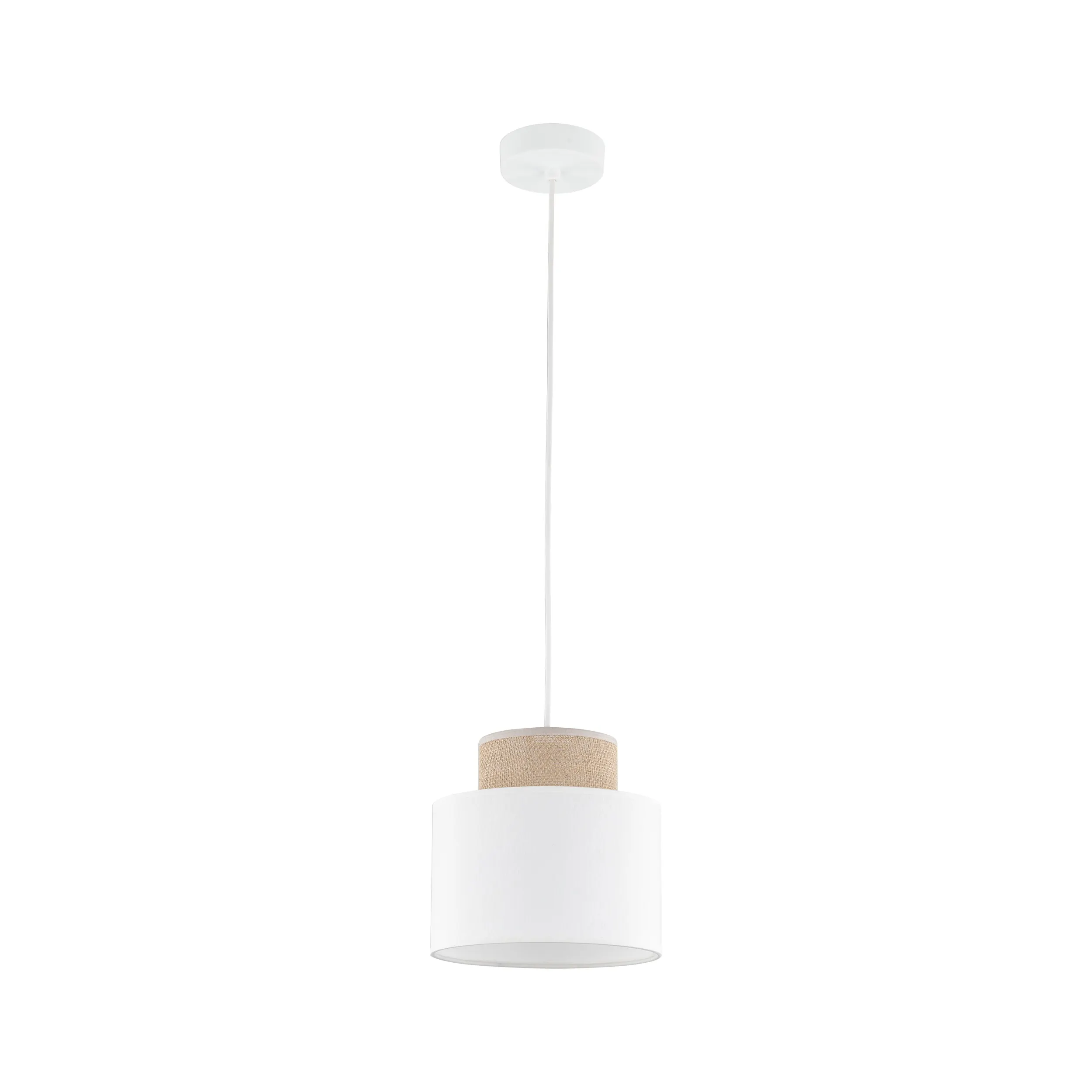 Lampa wisząca JUTA biała z brązową tkaniną plecionką 160x20cm