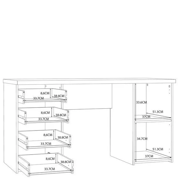 Biurko NET106 z szafką i 4 szufladami - beton, efekt dębu - MT926-C943