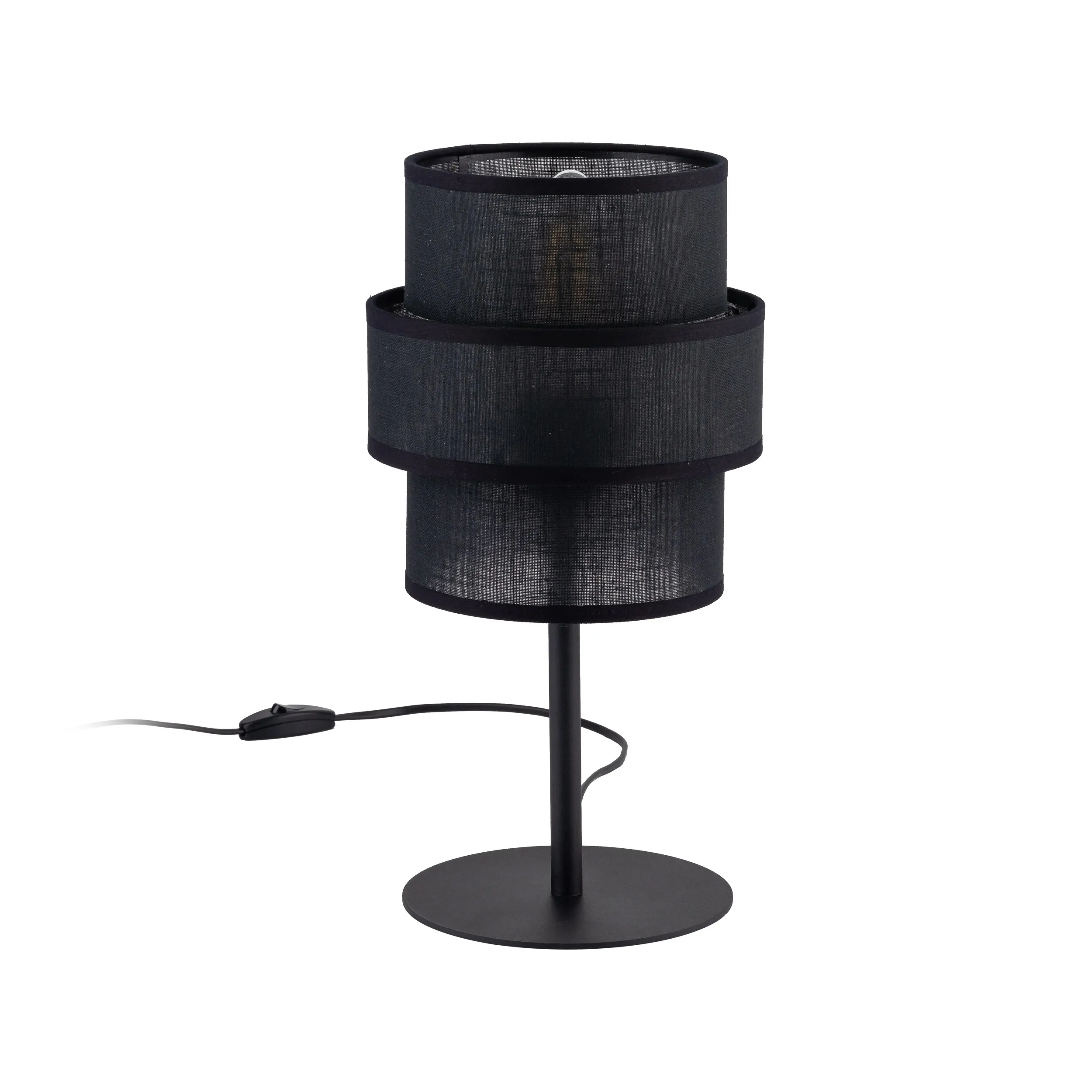 Lampka nocna CALISTO czarna z okrągłym kloszem z tkaniny 38x20cm