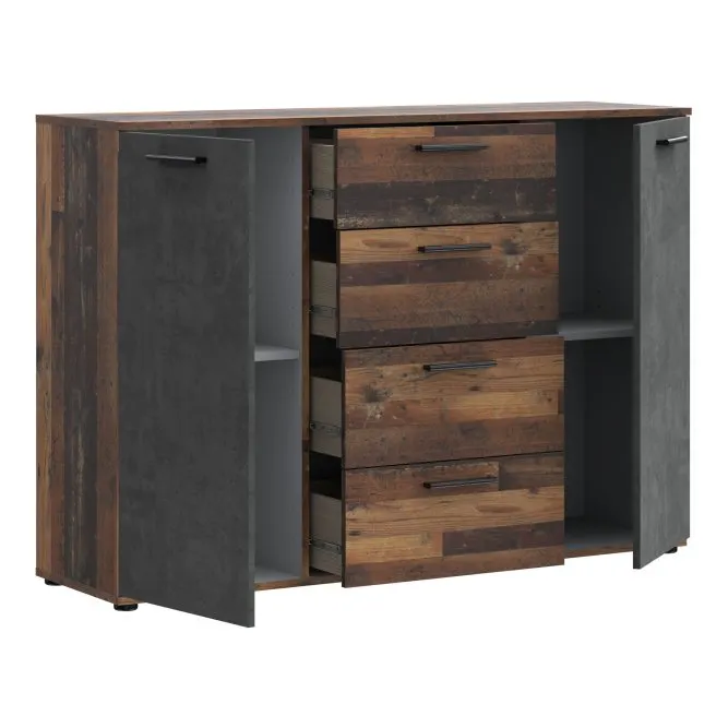 Komoda CLIF 2-drzwiowa z 4 szufladami - old wood vintage, ciemny beton - HLNK26-C754