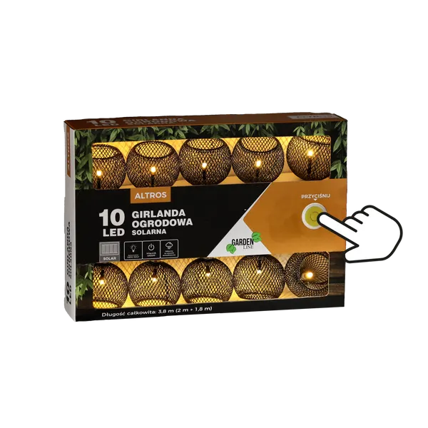 image girlanda ogrodowa, LED, solarna, 10 LED, kulki