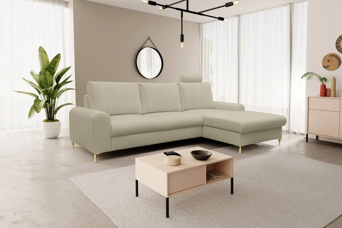 Narożnik rozkładany z pojemnikiem MONACO LOFT 251 cm prawy beżowy - MONACO_NAR_LOFT2_P