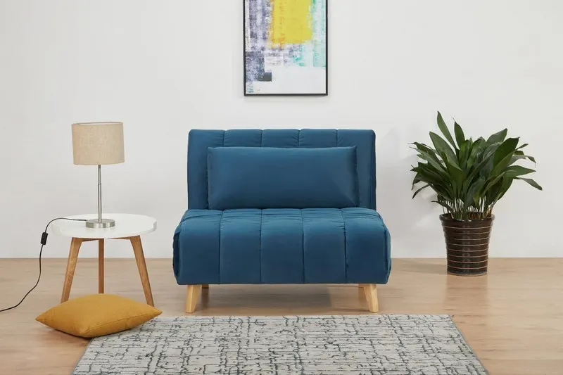 Fotel rozkładany BILLY VELVET niebieski tap.188/buk - BILLYVN