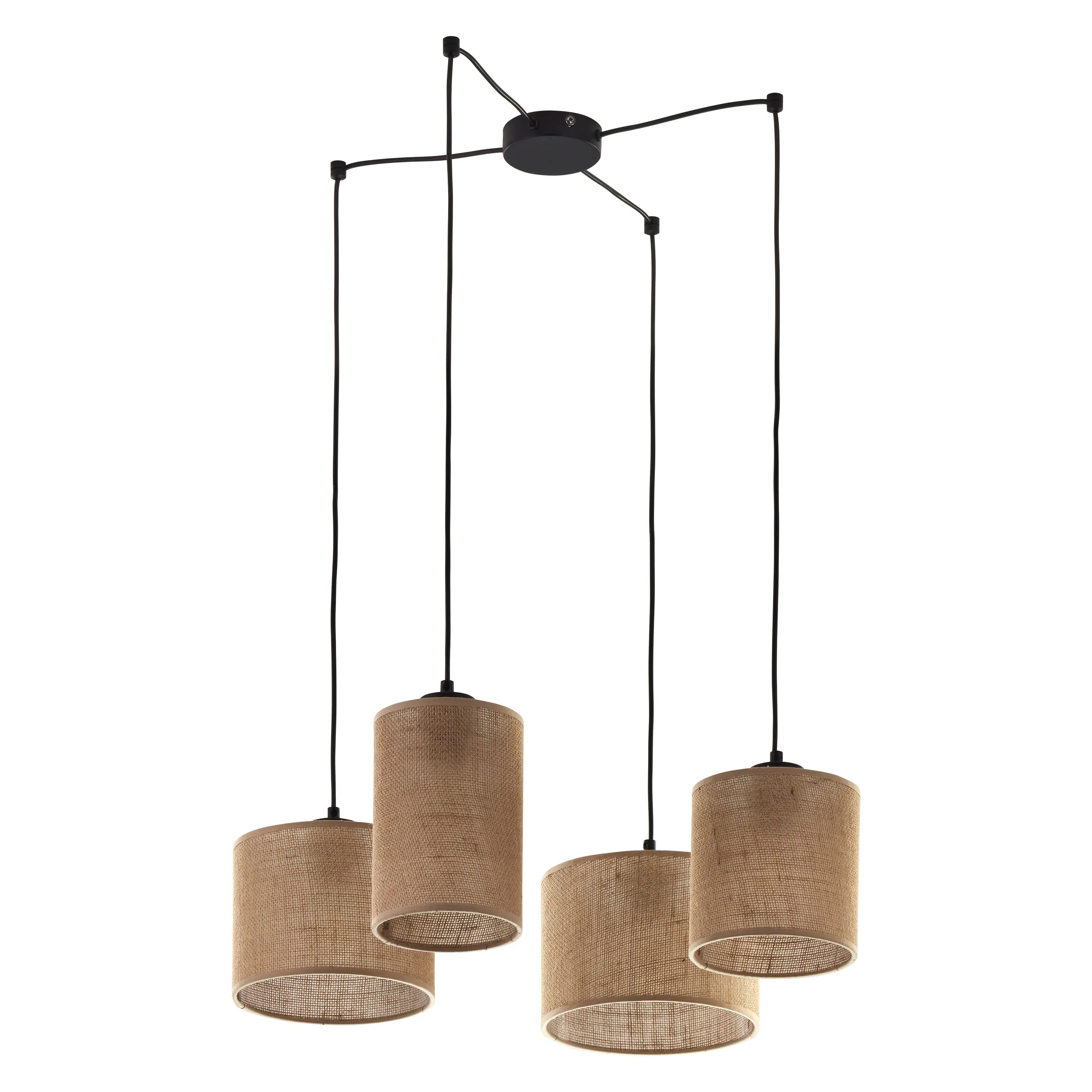 Lampa wisząca JUTA 130x70cm czarna brązowe klosze o różnych rozmiarach z tkaniny dodatkowe uchwyty
