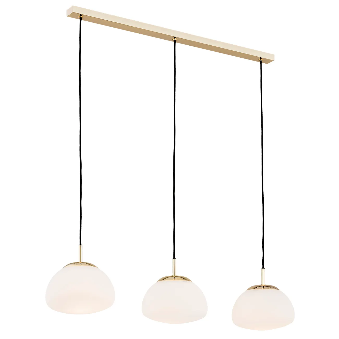 Lampa wisząca TRINI mosiądz czarne przewody białe klosze 102x85cm Lampa wisząca TRINI mosiądz czarne przewody białe klosze 102x85cm