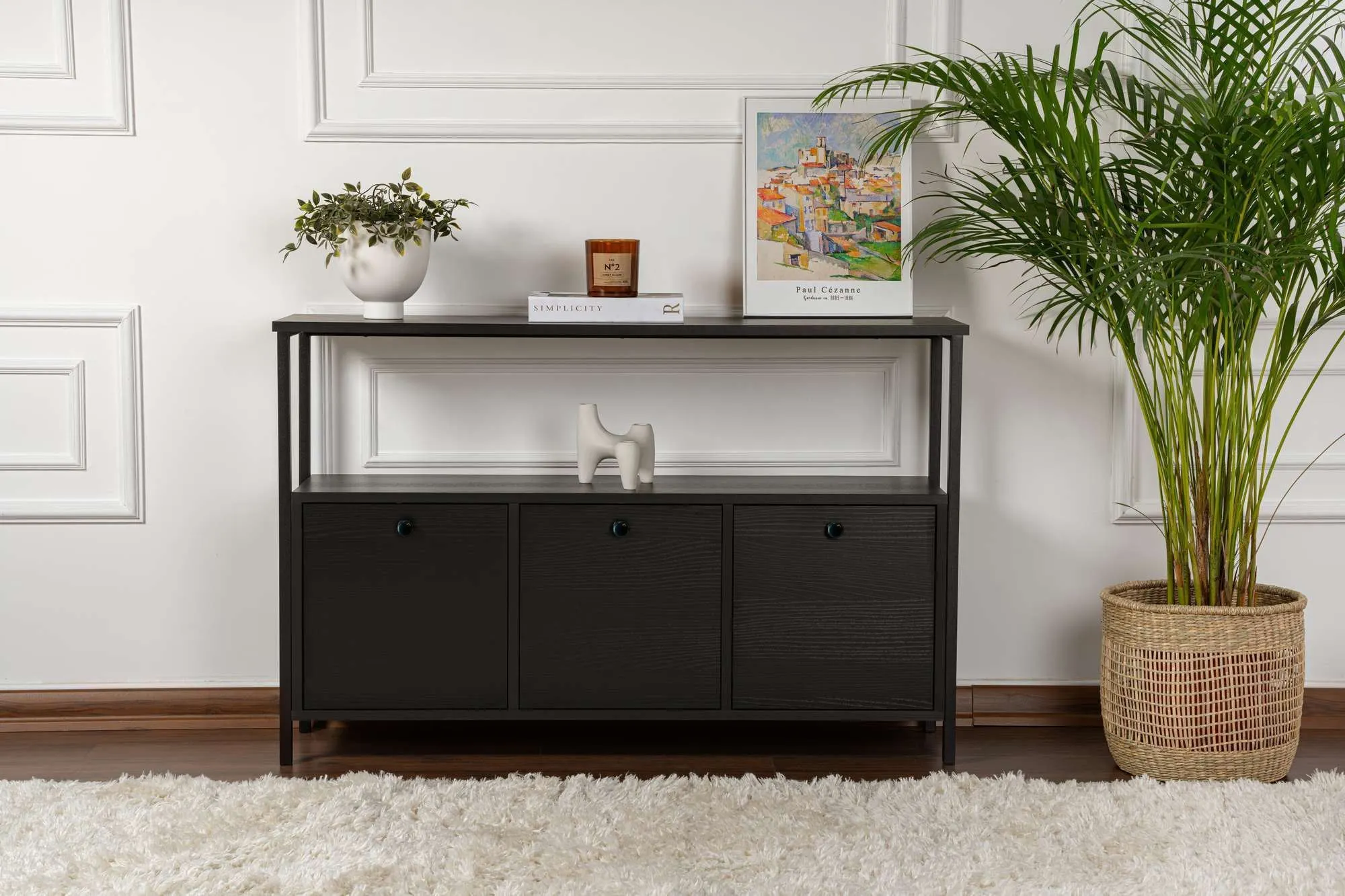 Konsola 3-drzwiowa SOLACE 120 cm czarna czarny metalowy stelaż — zdjęcie 8