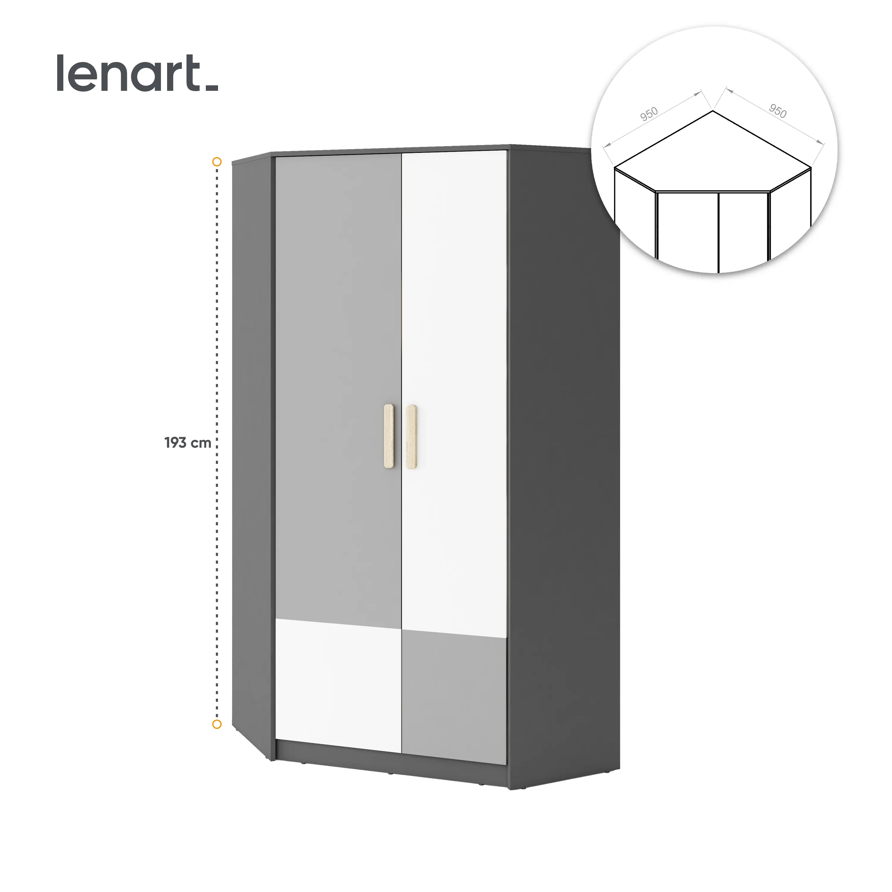 Szafa narożna Pok PO-01 95x95 grafit/buk ibsen/szary jasny - PO1GBS
