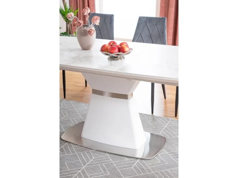 Stół rozkładany SATURN II CERAMIC 90x160(210) biały efekt marmuru - SATURNIICBB160