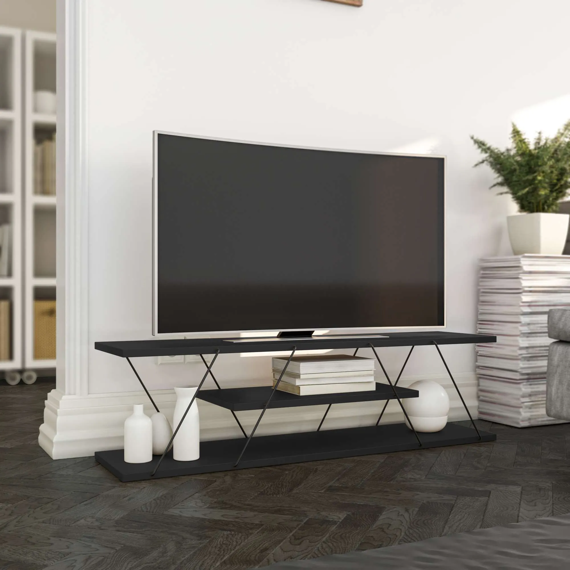 Stolik RTV z półką CANAZ V2 120 cm antracyt czarny — zdjęcie 3