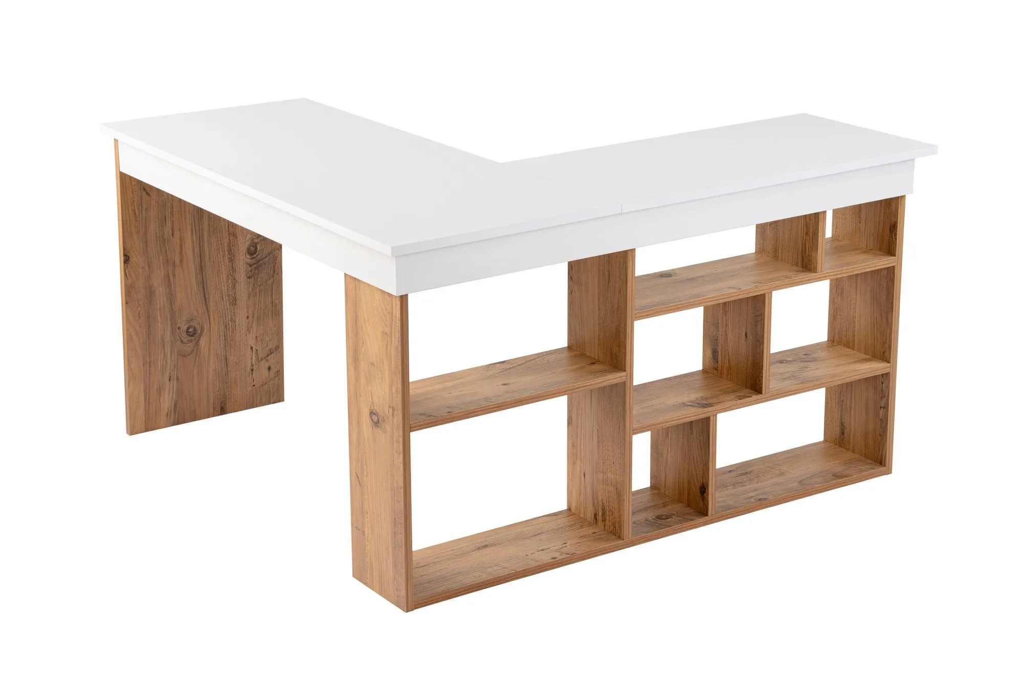 Biurko narożne z regałem VESPER 120x130 biały naturalny