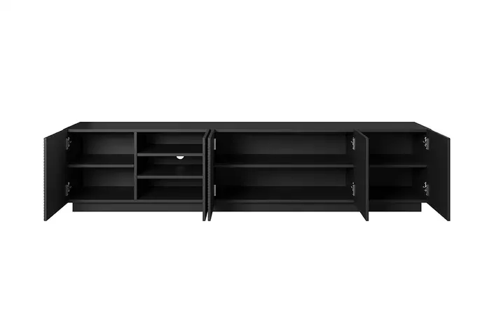 Szafka RTV ASHA 200 5D - czarny mat - ryflowany front - cokół — zdjęcie 2