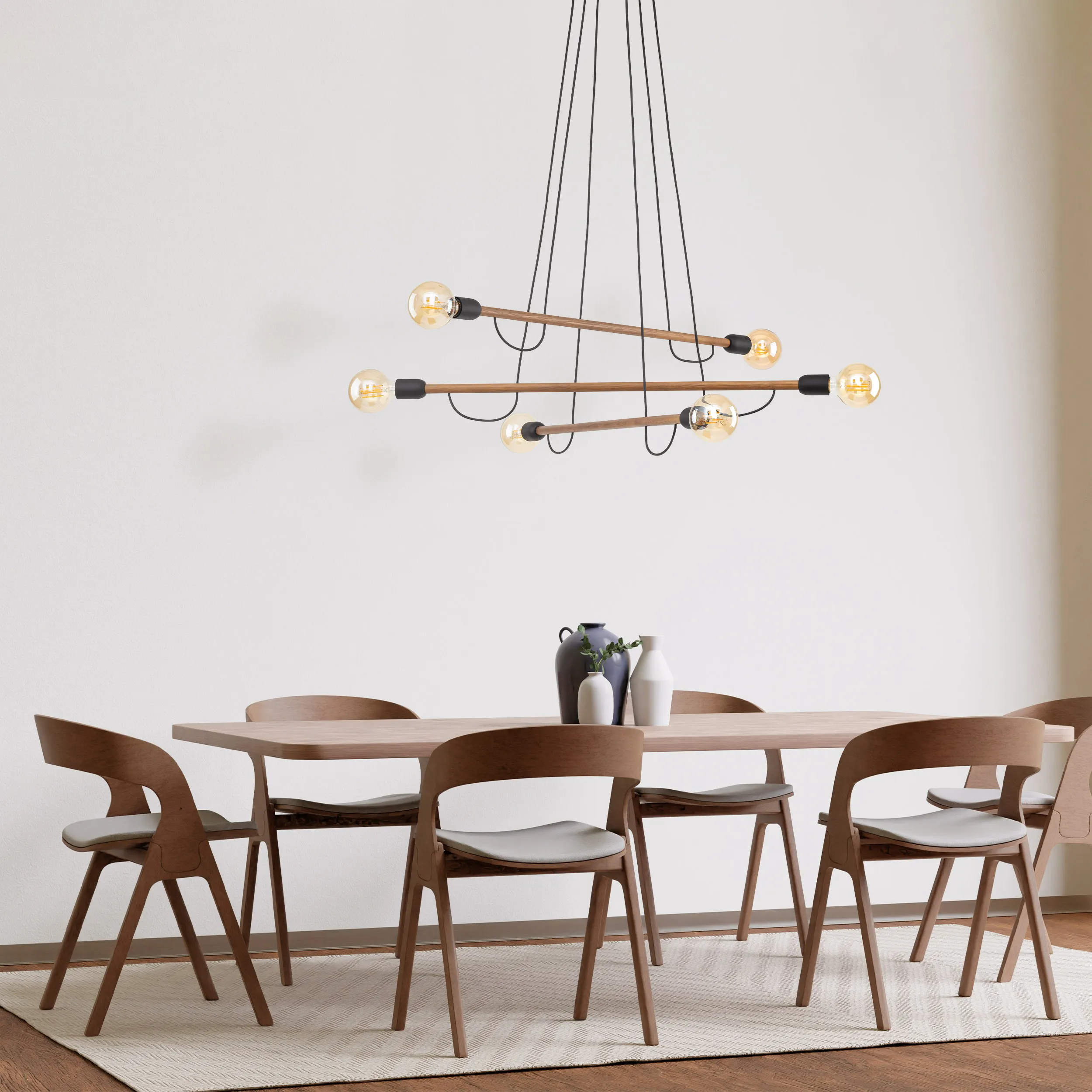 Lampa wisząca HELIX czarna orzechowe drewniane poprzeczki 150x93cm - TK_4950