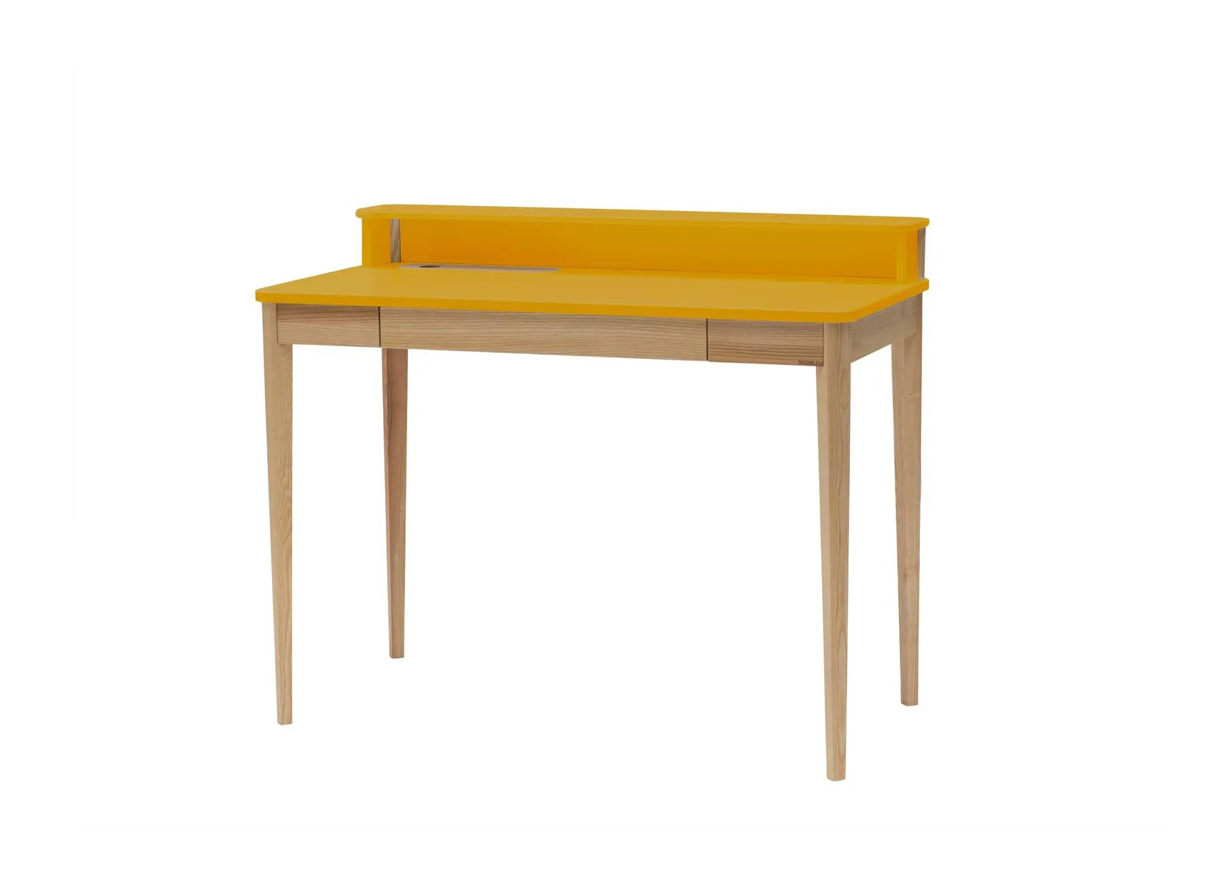 Biurko z nadstawką i szufladą ASHME 110x56 żółty blat/jesionowe nogi