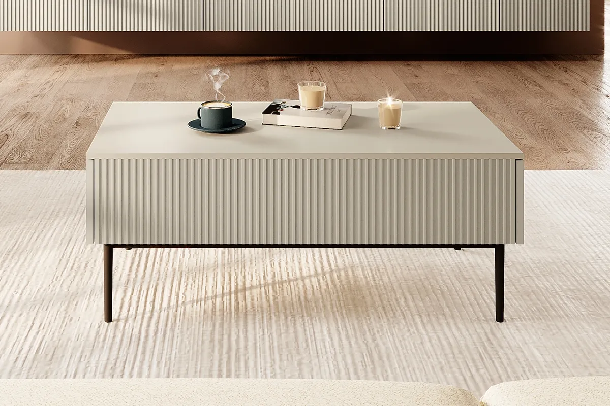 Ława NICOLE 120 z 2 szufladami - kremowa - czarny stelaż - B_55577