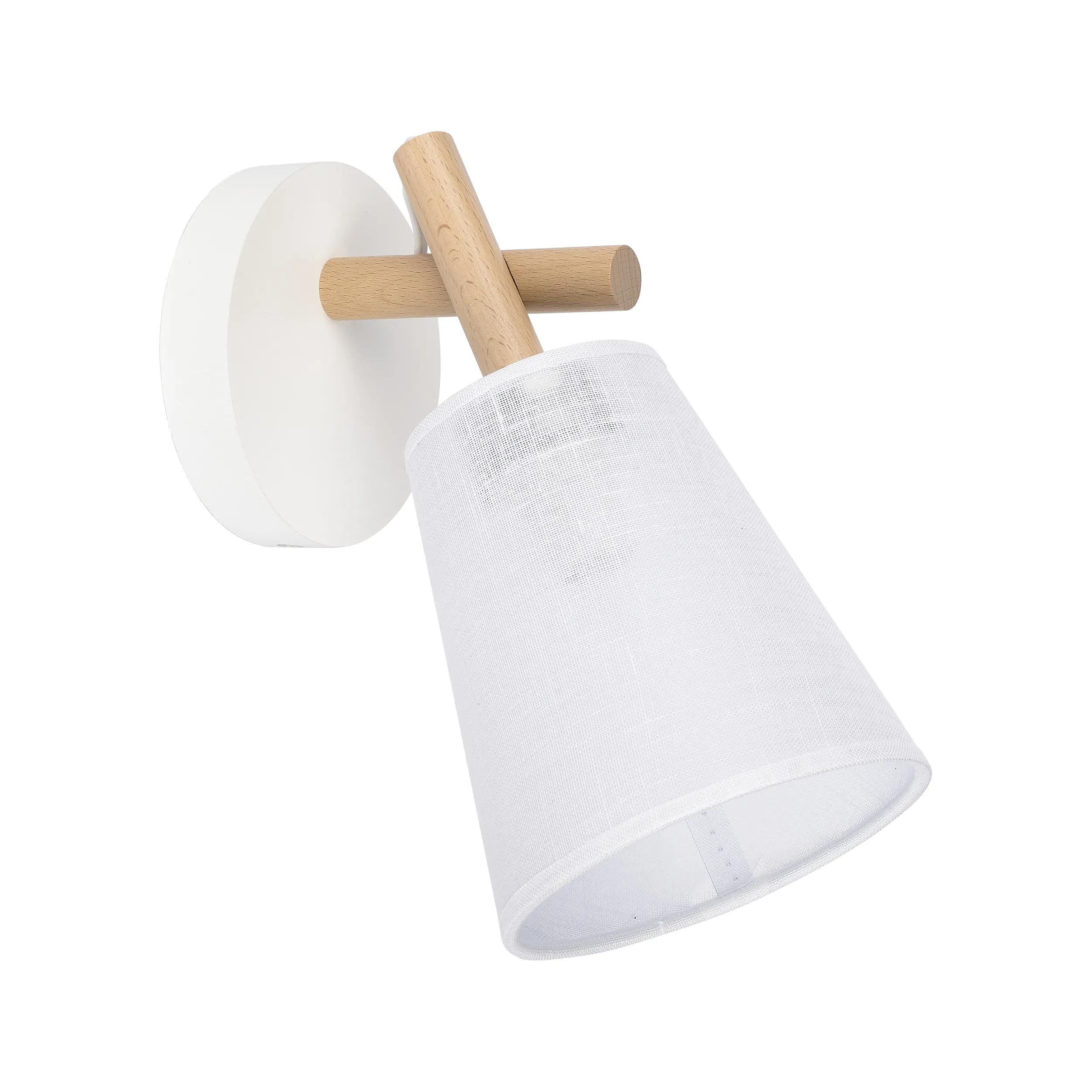 Kinkiet VAIO biały na drewnianym jasnym ramieniu klosz z tkaniny 28x27x13cm Kinkiet VAIO biały na drewnianym jasnym ramieniu klosz z tkaniny 28x27x13cm