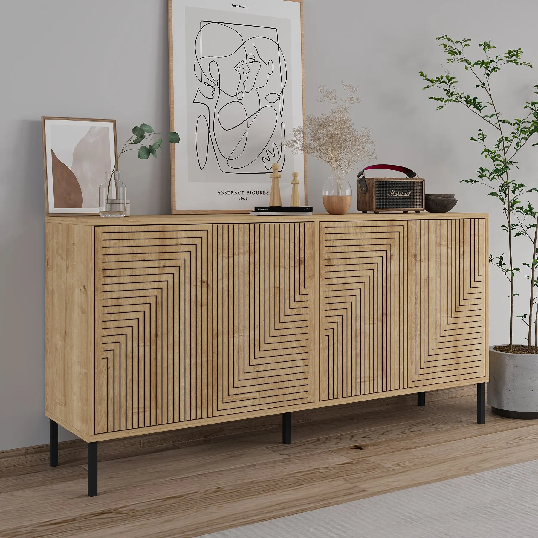 Komoda 4-drzwiowa EVOLET 150 cm dąb sapphire