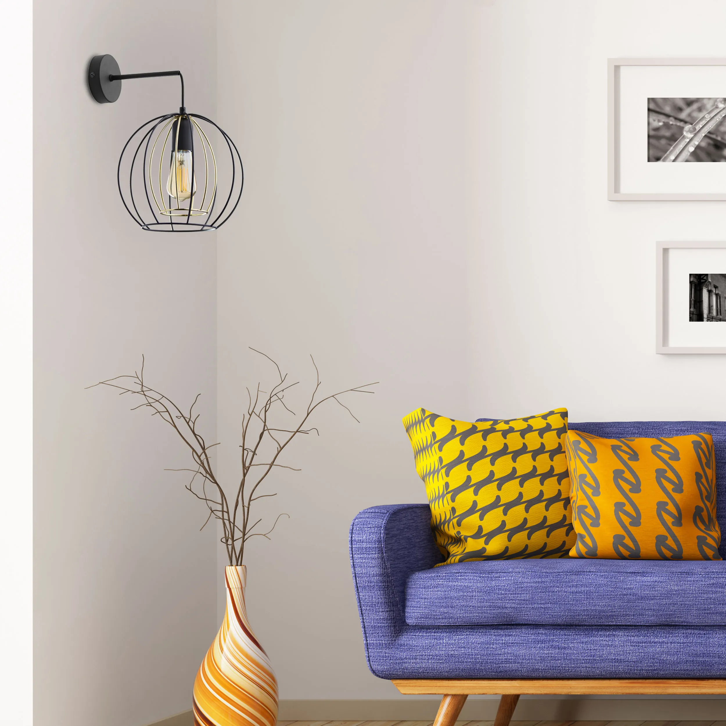 Kinkiet JAULA czarny ze złotym elementem 30x29x23cm - TK_6250