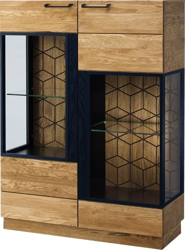 Witryna niska 2-drzwiowa drewniana MOSAIC 15 dąb miodowy, czarny 107x143x42