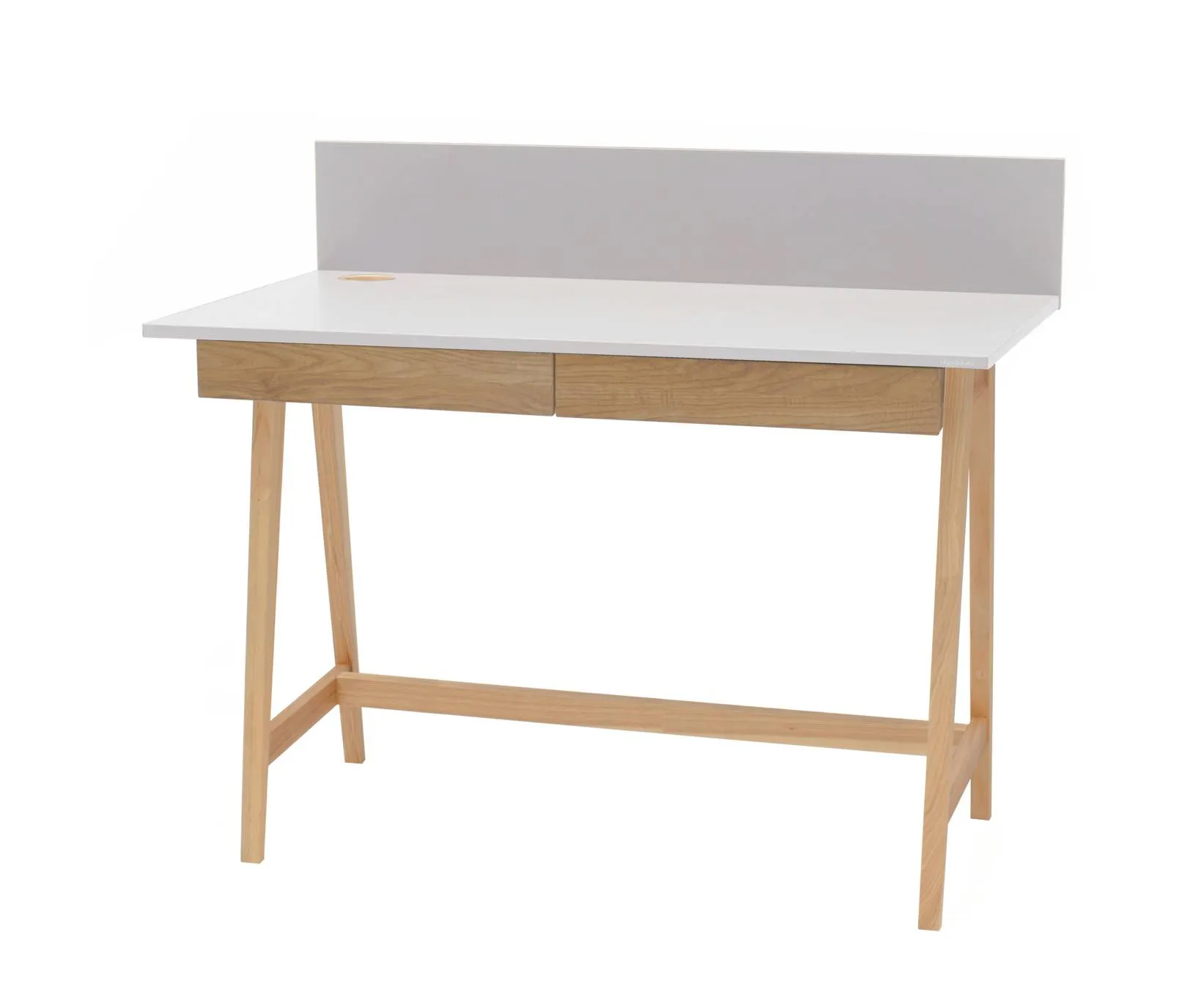 Biurko z szufladami i panelem LUKA 110x50 jasnoszare/jesionowe nogi