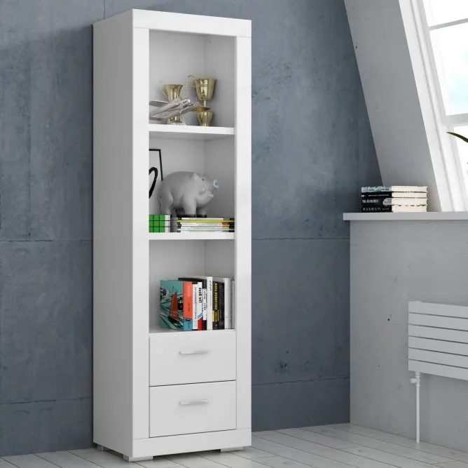 Regał wysoki z 2 szufladami SNOW - biały, chrom - SNWR72-C50