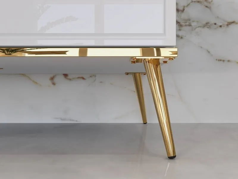 Szafa 2-drzwiowa z szufladą GOLDIN 01 biały połysk na złotych nogach - 1GOLD01-001