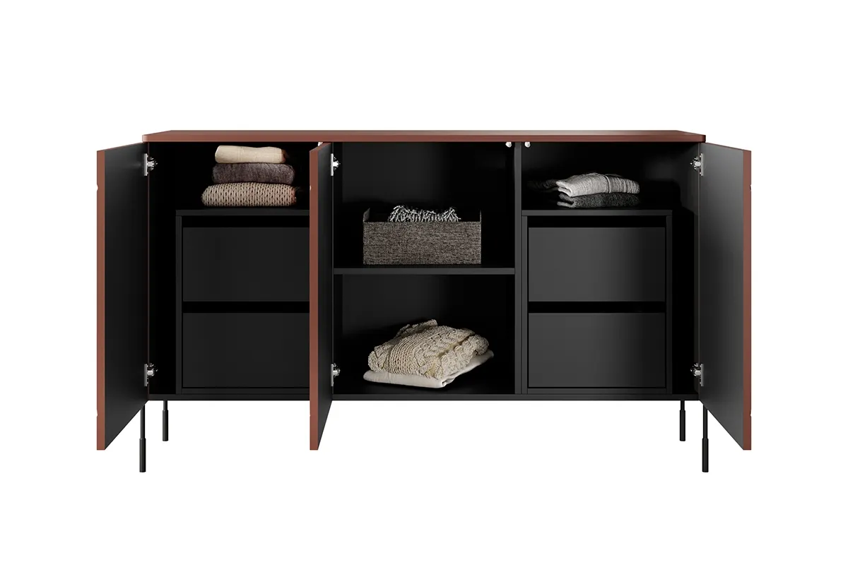 Komoda SONATIA 150 z 4 szufladami - czerwony ceglany - czarne nogi - B_149091